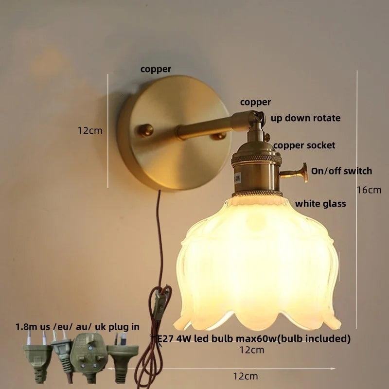 Afralia™ White Flower Glass Wall Lights: Up Down Rotate LED Bedroom Hotel Lamp