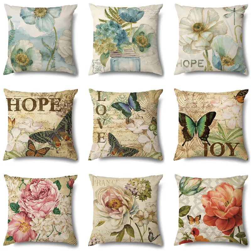 Afralia™ Rose Butterfly Print Cotton Linen Pillowcase for Modern Living Room Decor