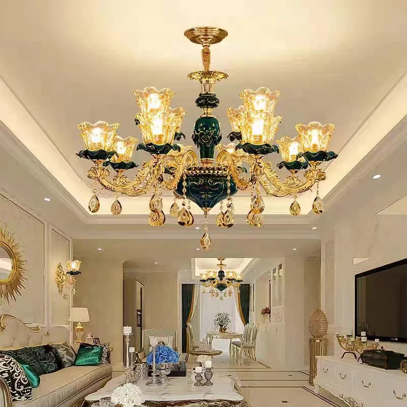 Afralia™ Champagne Crystal Chandelier: Luxurious Living Room Bedroom Pendant Lamp