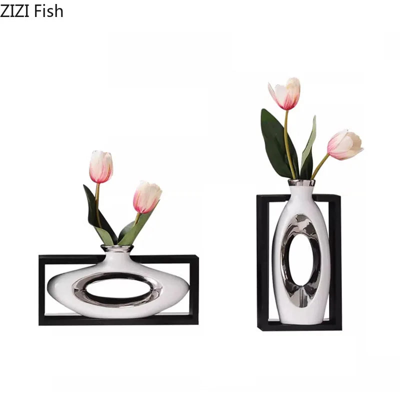 Afralia™ Elegant Square Ceramic Vase with Artificial Flowers for Desk Decoration
