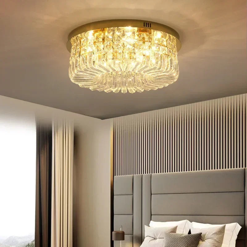 Afralia™ Gold Crystal Ceiling Chandelier - Modern LED Pendant Lighting for Living & Dining Room