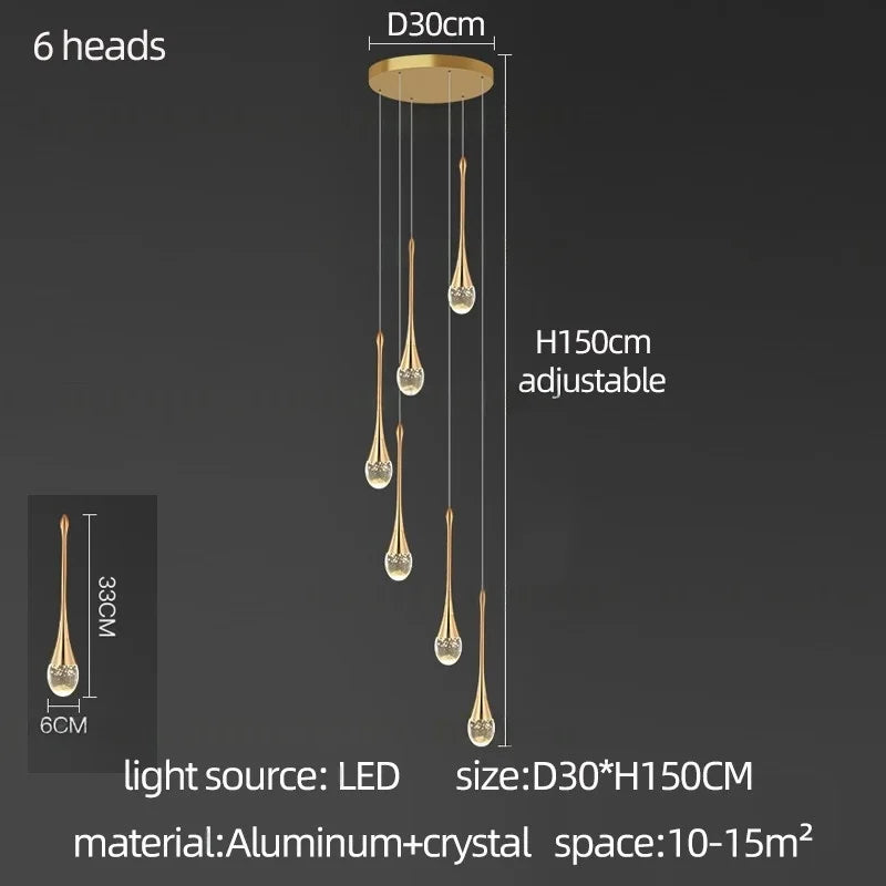 Afralia™ Crystal Staircase Chandelier LED Living Room Modern Indoor Ceiling Lamp