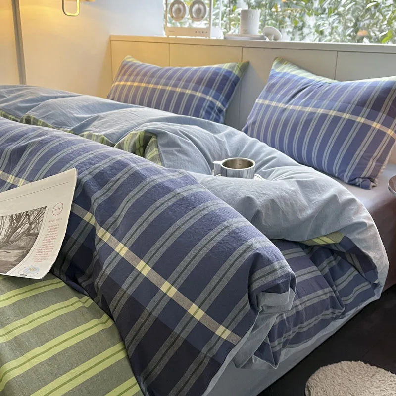 Afralia™ Soft Grid Print Bedding Set for King Queen Double Size Beds