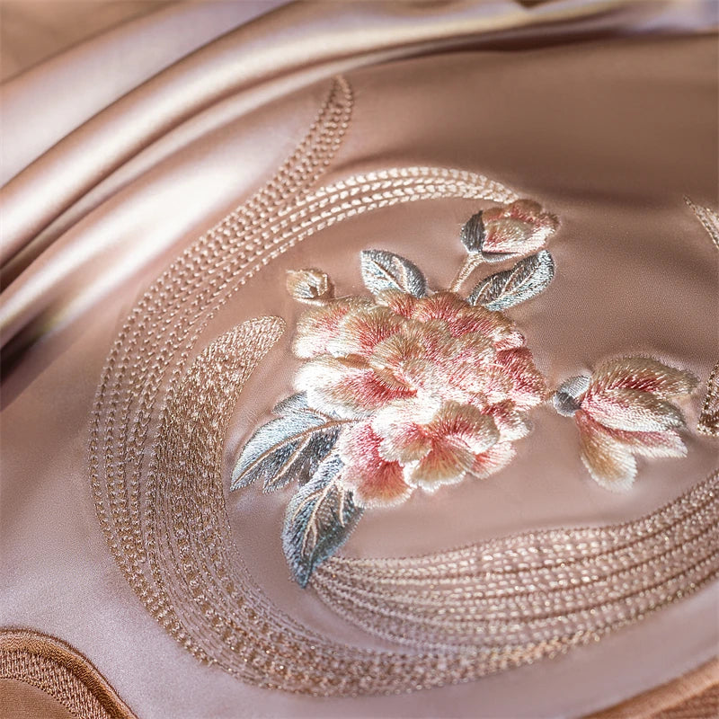 Afralia™ Elegant Flowers Embroidery Brocade Cotton Bedding Set - Duvet Cover, Sheet, Pillowcases