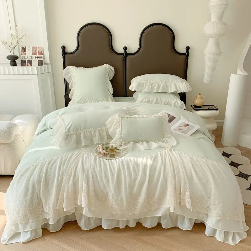Afralia™ French Princess Wedding Bedding Set, Cozy Queen King Size Duvet Cover, Bed Sheet