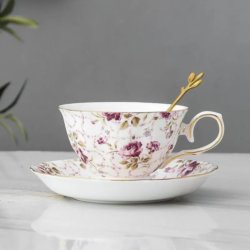 Afralia™ Porcelain Floral Tea Cup Set with Saucer and Spoon