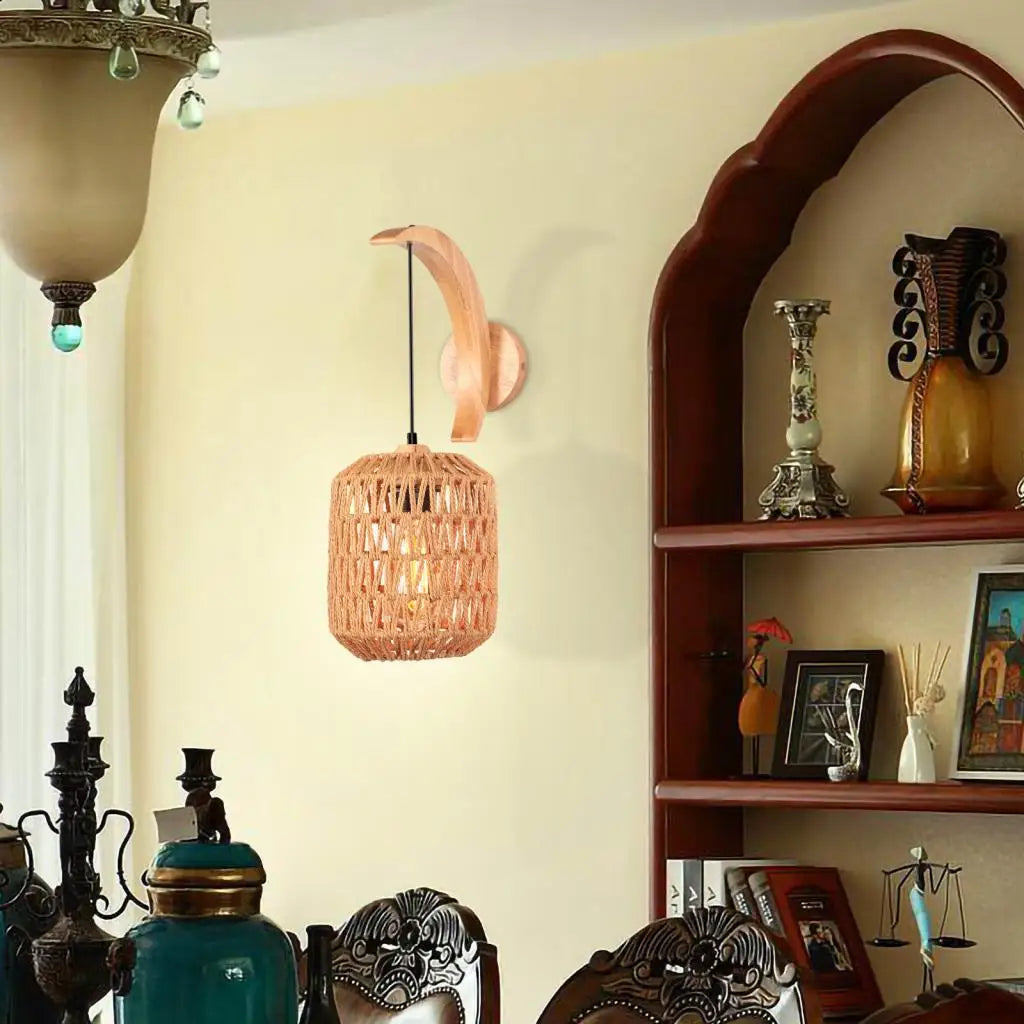 Afralia™ Modern Wood Hemp Rope Wall Sconce for Indoor Home Decor Lighting