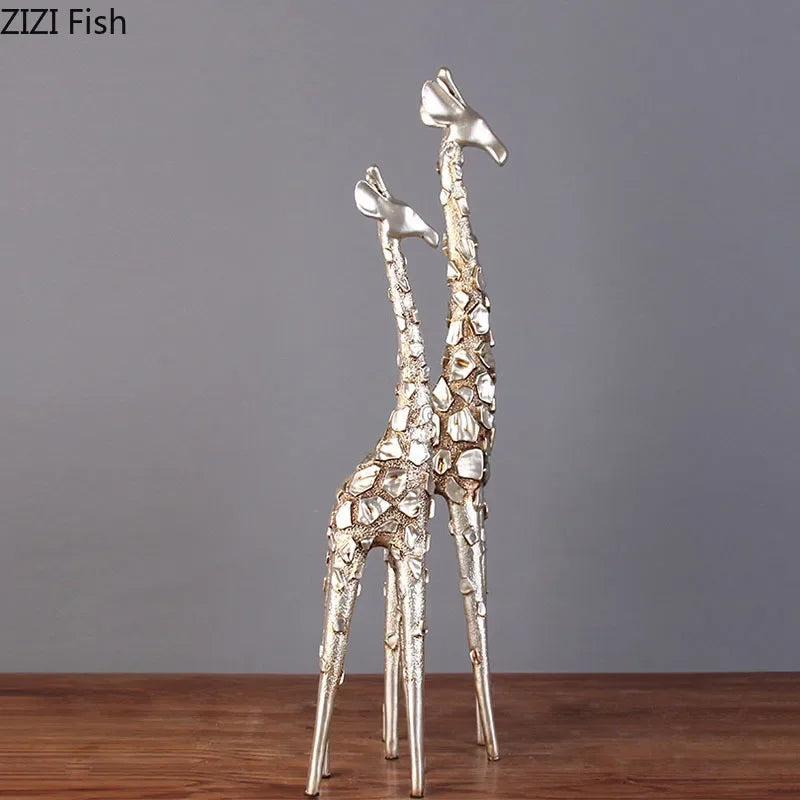 Afralia™ Silver Giraffe Sculpture Resin Crafts Room Decor