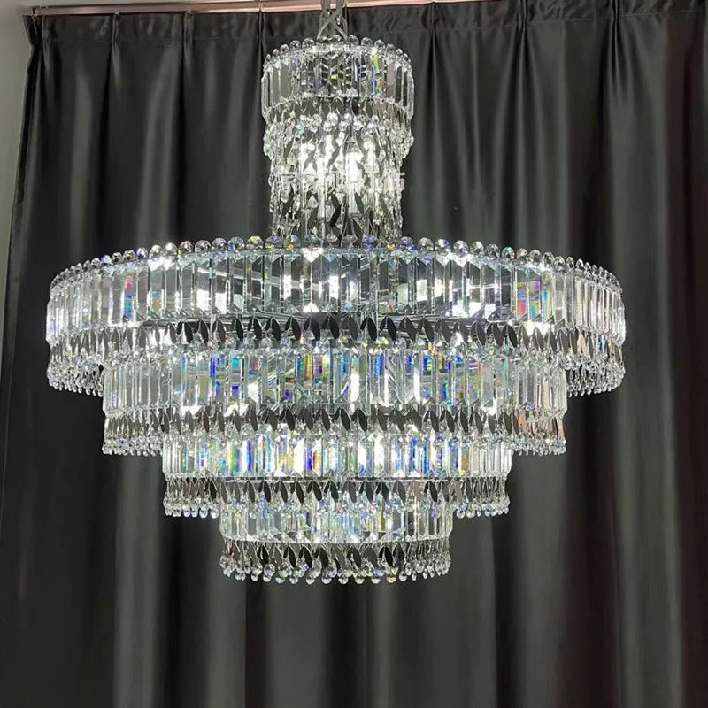 Afralia™ Large Crystal Chandelier Chrome Hanging Lamp for Dining Room Decor