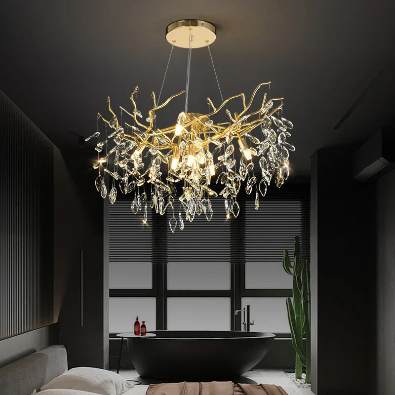 Afralia™ Luxury Gold Branch Crystal Chandelier for Modern Living Room and Home Hall