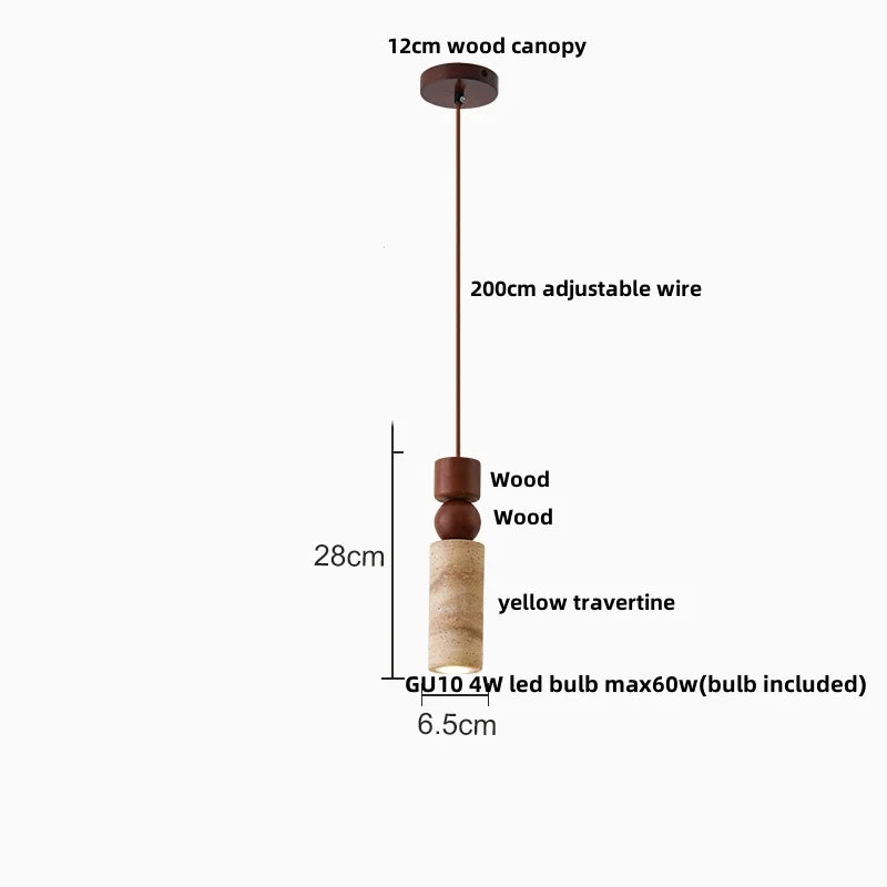 Afralia™ Wood LED Pendant Lamp - Wabi Sabi Yellow Travertine
