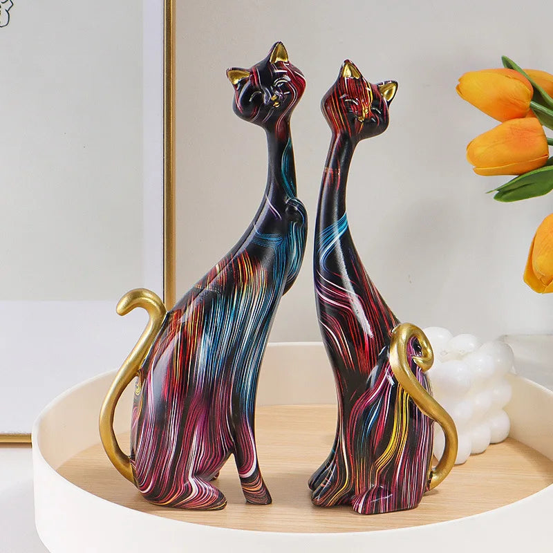 Afralia™ Nordic Cat Graffiti Oil Painting Resin Abstract Ornament for Home Decor