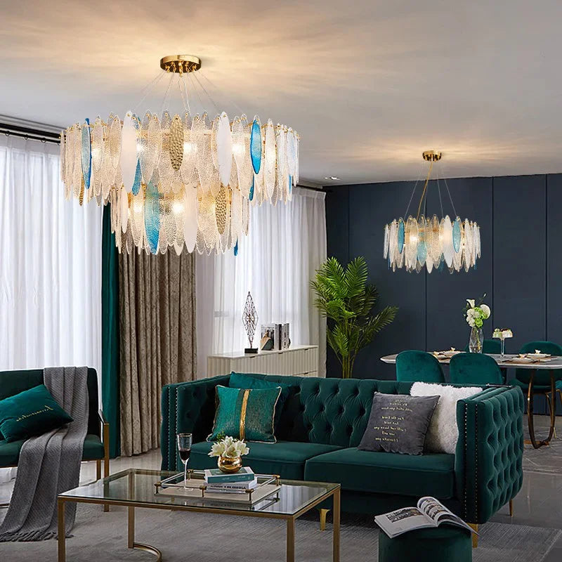 Afralia™ Gold LED Glass Chandelier for Dinning Living Room Bedroom_main keyword: Pendant Lamps