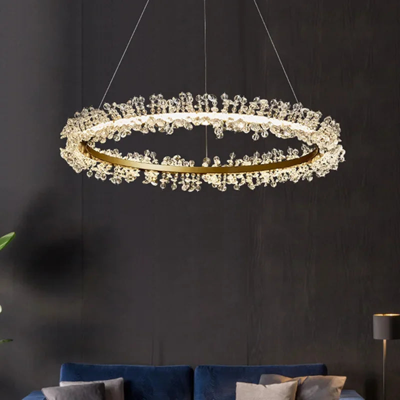 Afralia™ Crystal Gold Ring LED Chandelier for Home Decoration Luxurious Living Room Dining Bedroom