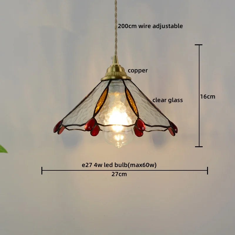 Afralia™ Pink Glass LED Pendant Lights Copper Modern Hanging Lamp Home Decor