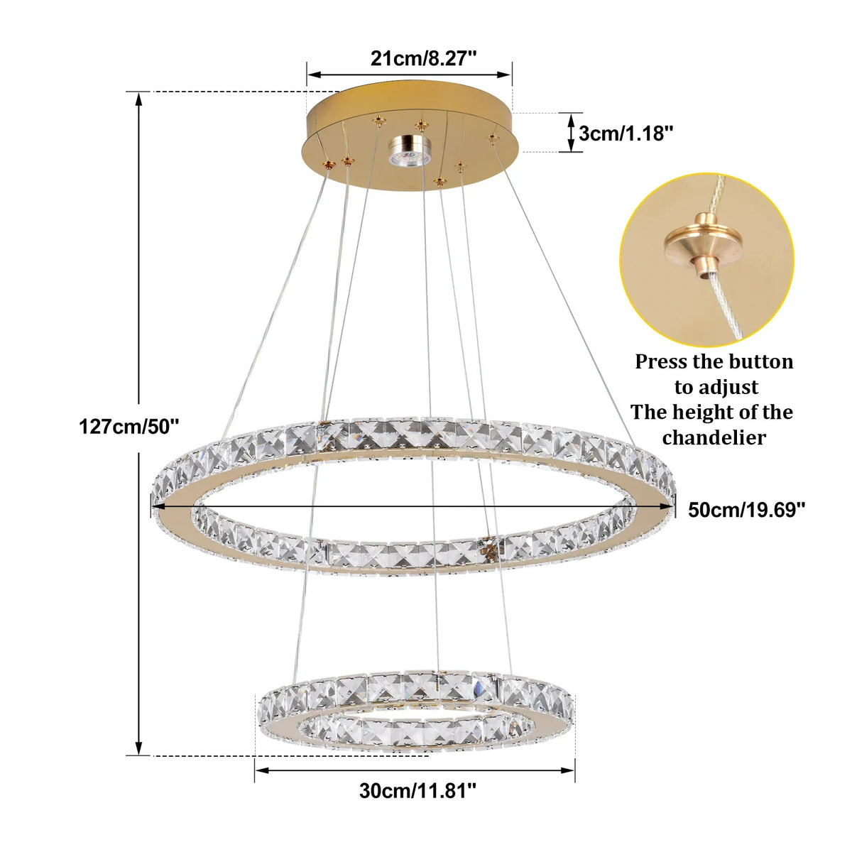 Afralia™ Luxury Crystal Dimmable Chandelier Pendant Light for Living Dining Room
