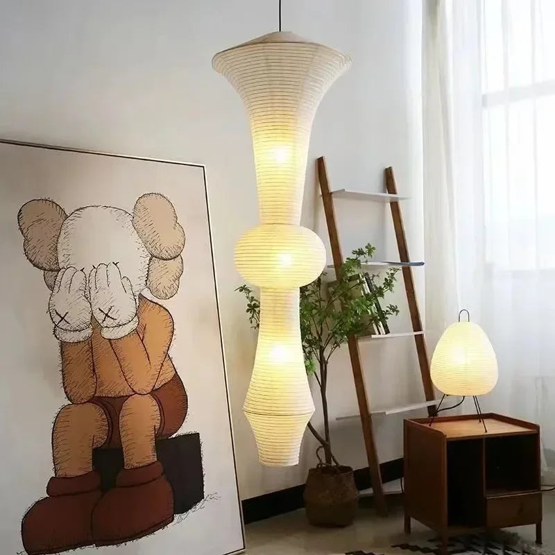 Afralia™ Japanese Cotton Paper Pendant Lamp Wabi Sabi Chandelier with E27 Bulb