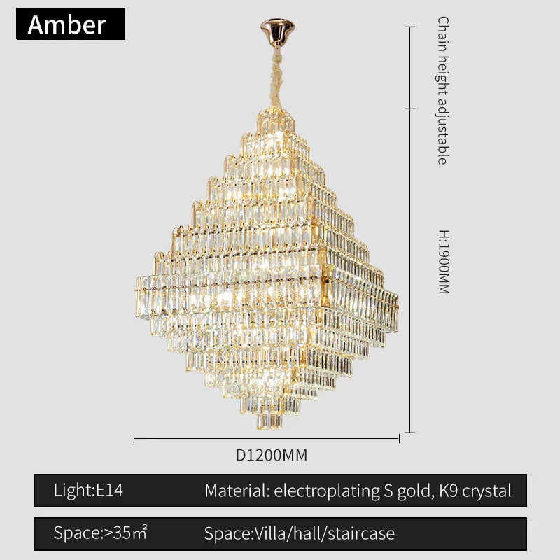 Afralia™ Square Pyramid Crystal Chandelier for Living Room & Hotel Lobby