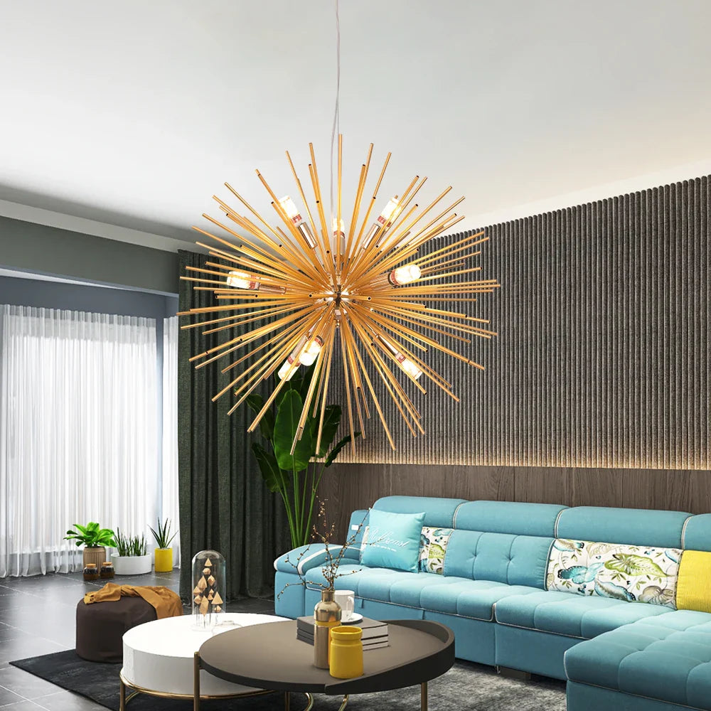 Afralia™ Aluminum Dandelion Pendant Light: Modern Sputnik Hedgehog LED Chandelier for Living & Dining Room