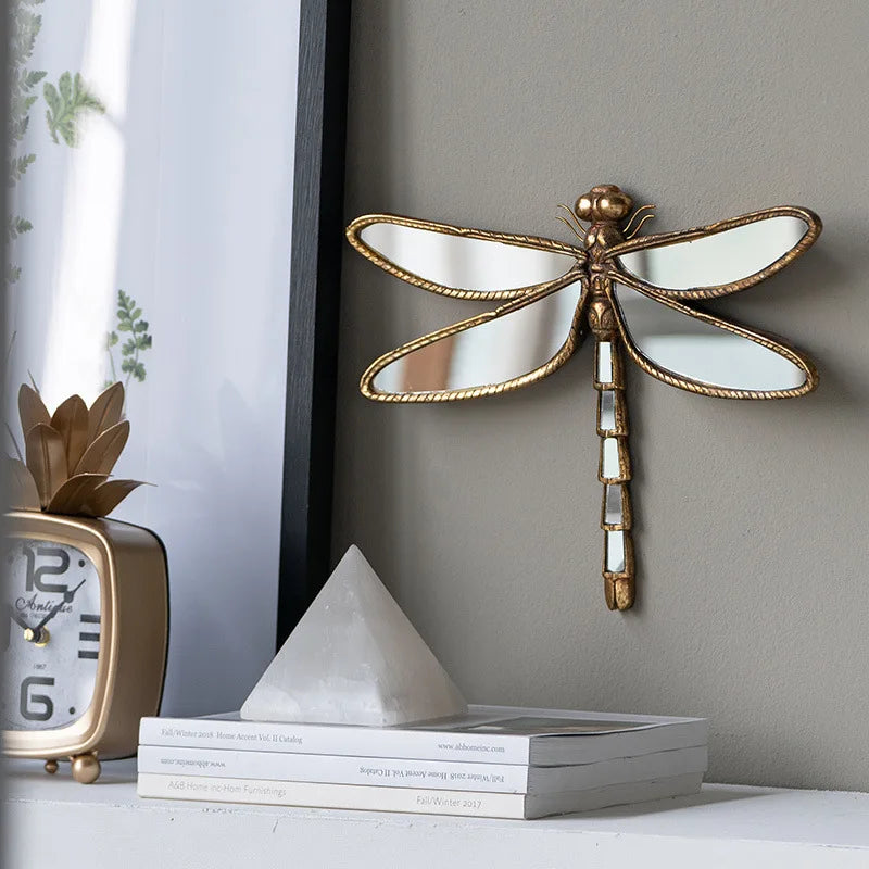 Afralia™ Retro Insect Wing Wall Mirror Home Decoration Butterfly Dragonfly Metal