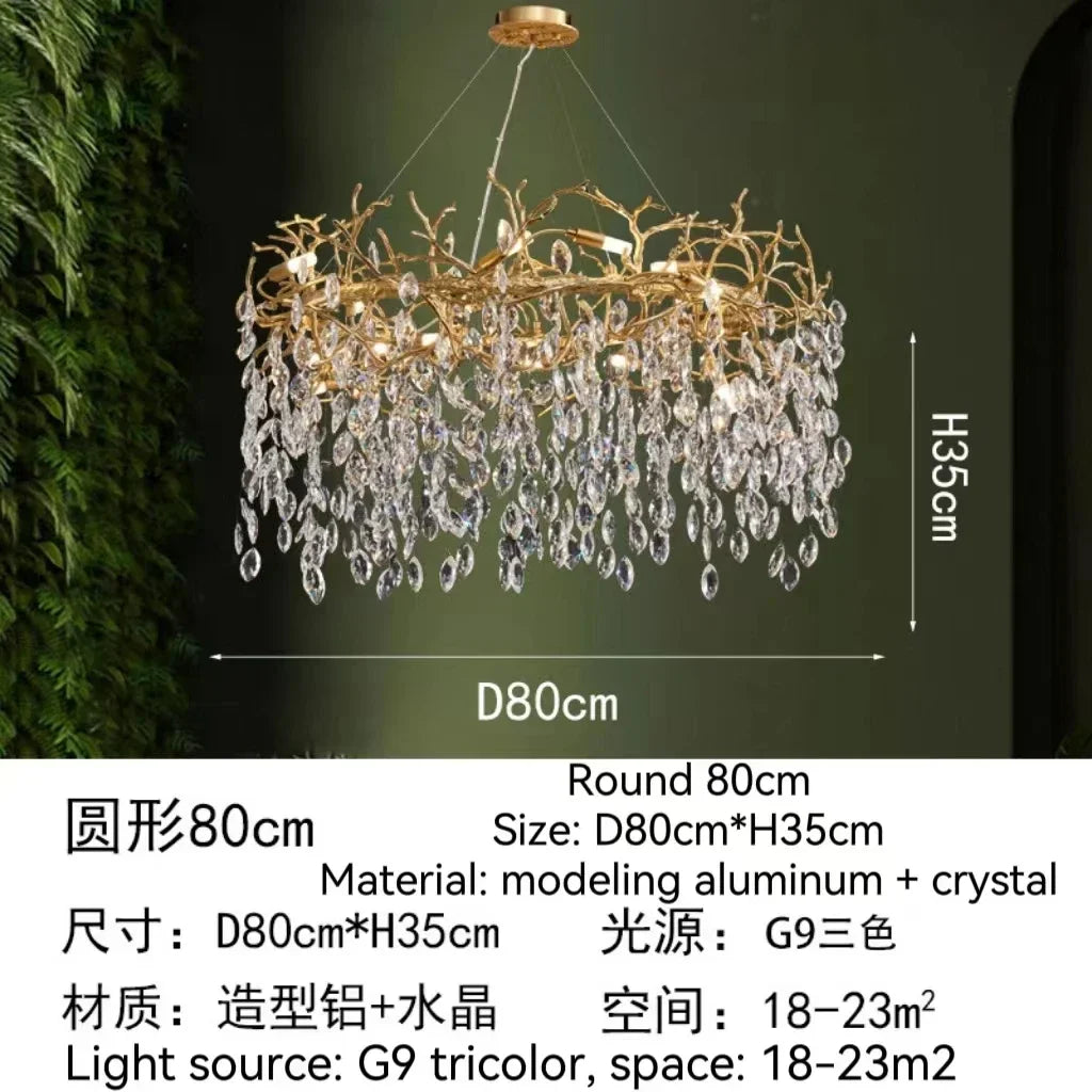 Afralia™ Golden Crystal Tree Ceiling Chandelier, Luxury Aluminum Art Fixture