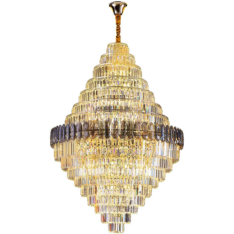 Afralia™ Luxury Duplex Living Room Chandelier – Crystal Rotating Staircase Light