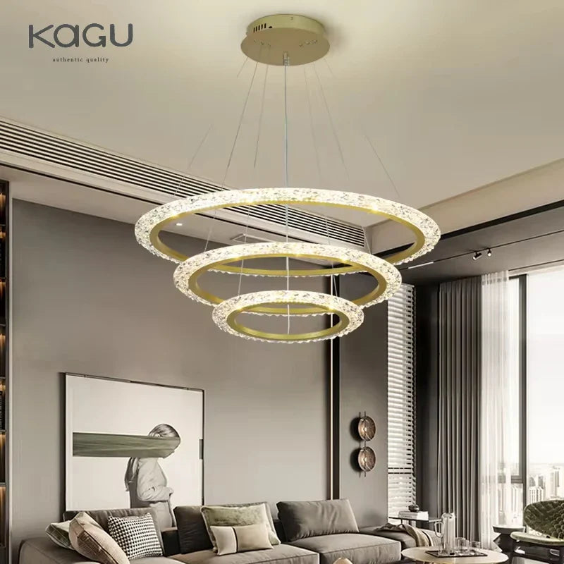 Afralia™ Modern Luxury Gold Ring LED Pendant Chandelier for Living Room & Bedroom