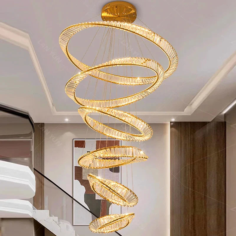 Afralia™ Crystal Chandelier Stair Pendant Lamp Living Room Pendant Lights Interior Lighting