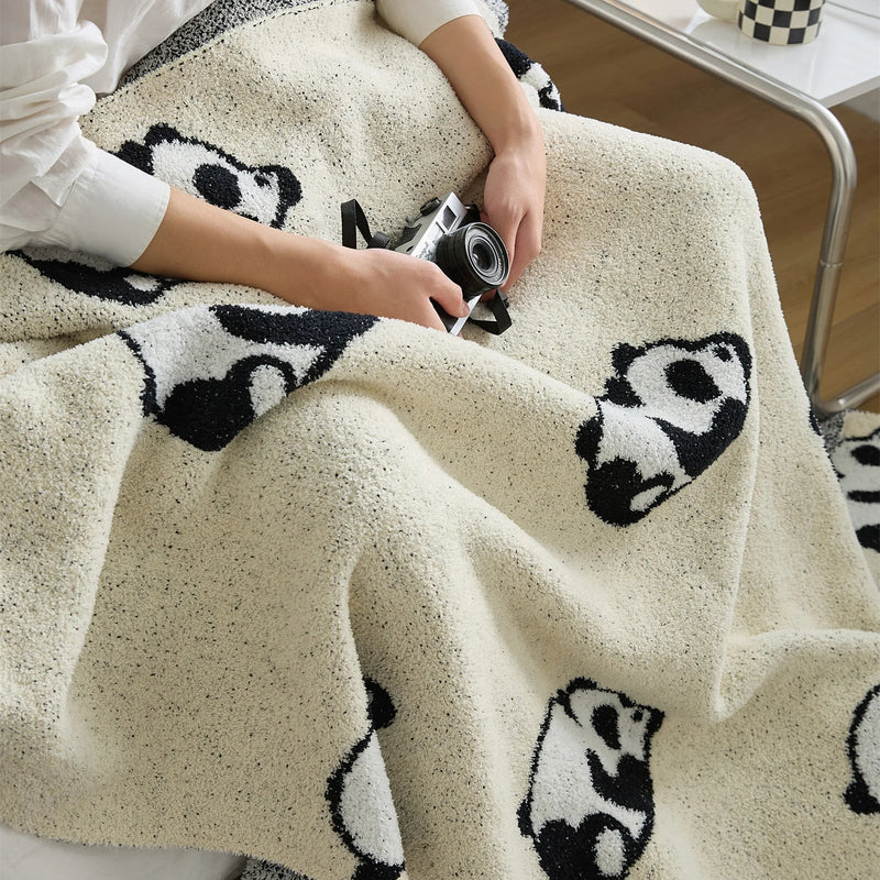 Afralia™ Kawaii Panda Jacquard Throw Blanket