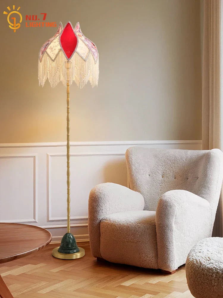 Afralia™ Vintage Copper Tassels Floor Lamp LED E27 Gold Lustre Living Room Bedroom