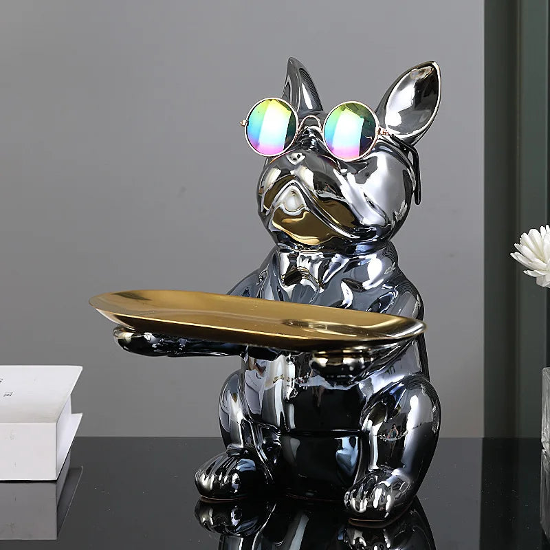 Afralia™ Nordic French Bulldog Butler Sculpture with Tray - Home Decor Gift