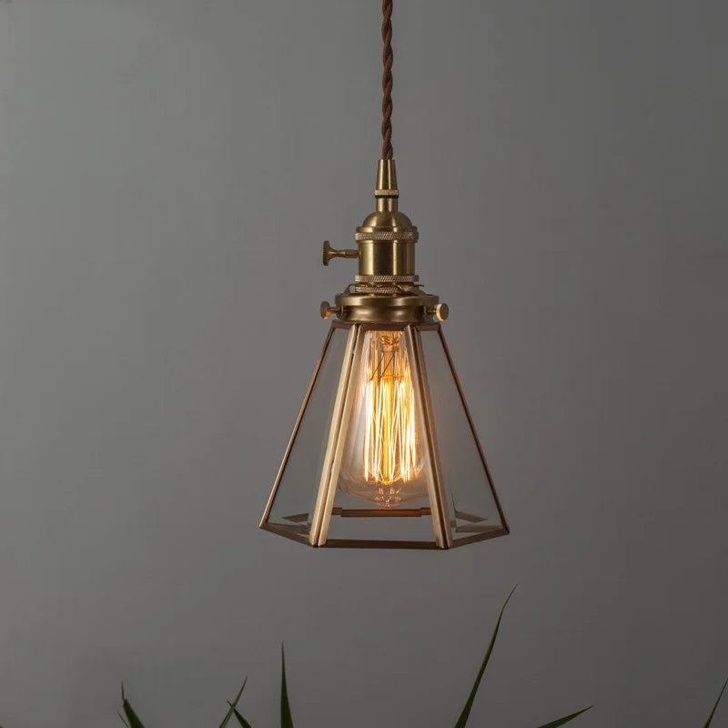 Afralia™ Glass LED Pendant Lights Japanese Brass Hanging Lamp for Kitchen Living Room