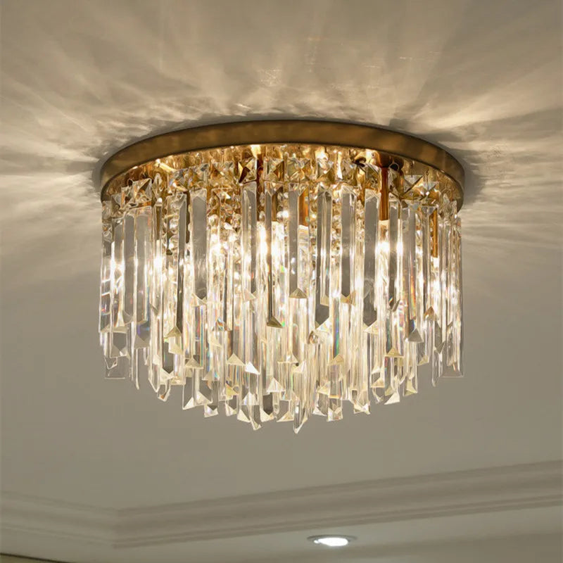 Afralia™ Luxury Crystal Ceiling Light Gold/Chrome Metal Round LED Lamp