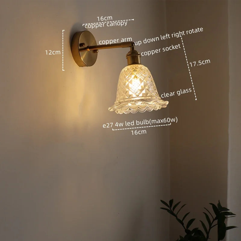 Afralia™ Vintage LED Wall Light Glass Copper Applique Da Parete