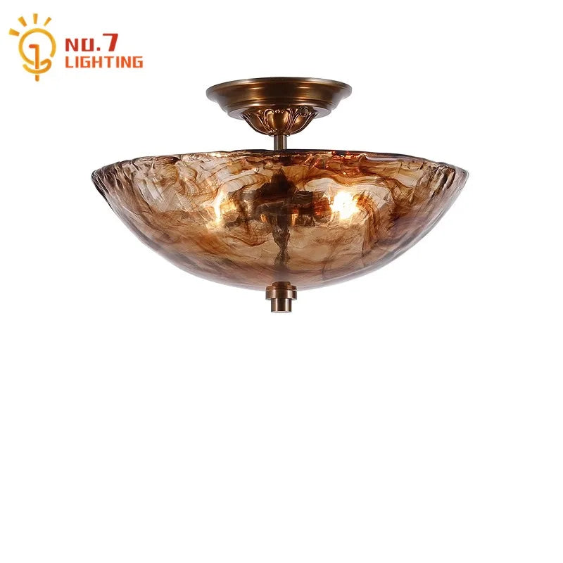 Afralia™ Vintage Glass Copper Ceiling LED Pendant Light for Home Decor & Illumination