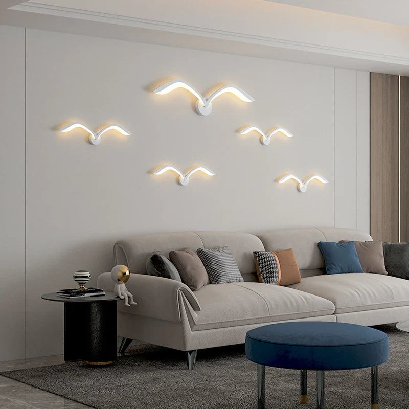 Afralia™ Seagull LED Wall Lamps White Brown Iron Acrylic Light for Living Room TV Wall