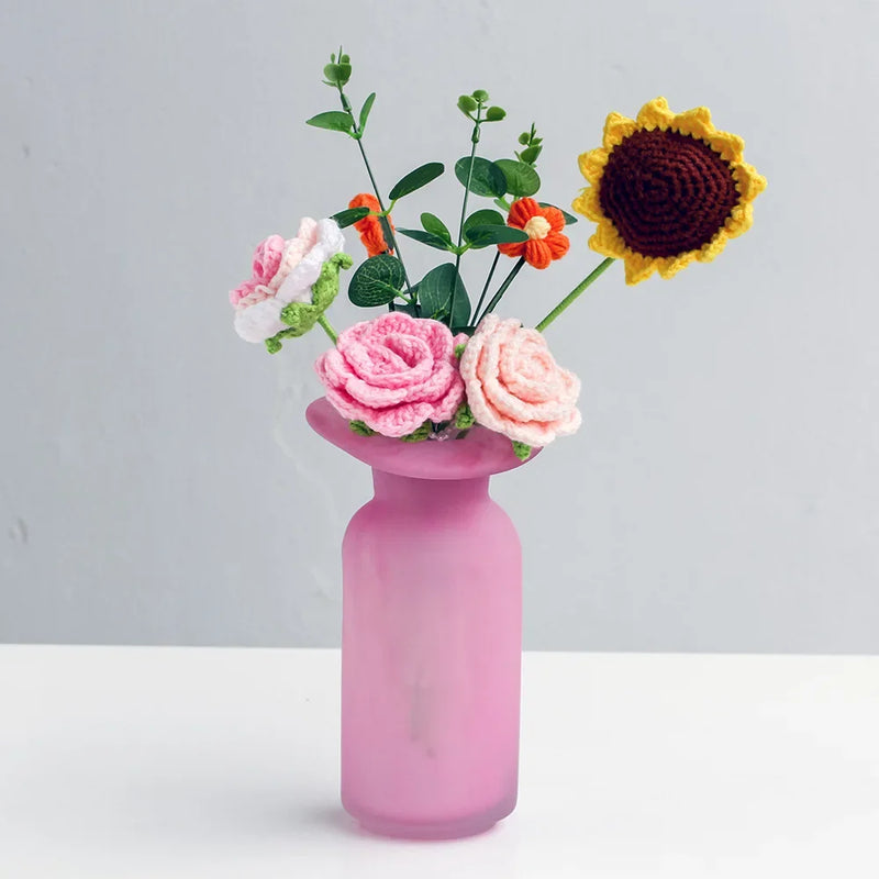 Afralia™ Pink Matte Glass Flower Vase for Home Decor and Floral Arrangements