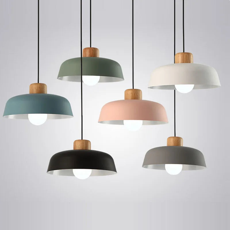 Afralia™ Nordic Wood Aluminum Pendant Lights Modern Hanging Lamps E27 LED Chandelier