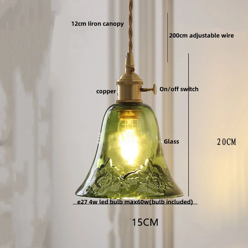 Afralia™ Flower Glass LED Pendant Lights with Copper Knob Switch for Modern Spaces