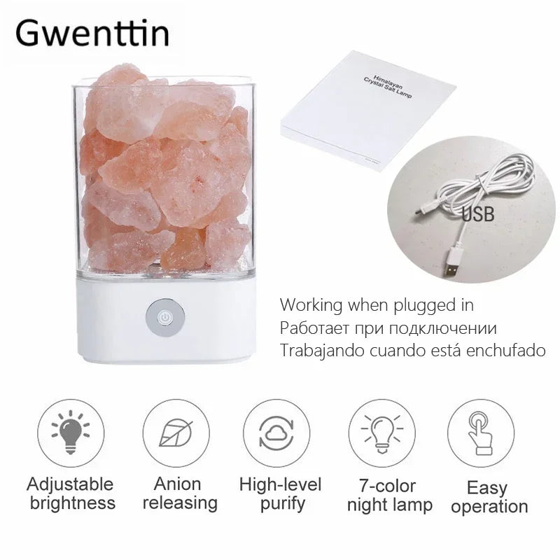 Afralia™ Himalayan Salt Lamp USB LED Multicolor Night Light - Premium Bedroom Decor