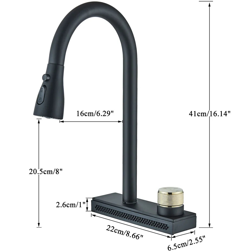 Afralia™ Black Rainwater Kitchen Faucet Flexible Pull Out 3 Way Nozzle Mixer Tap