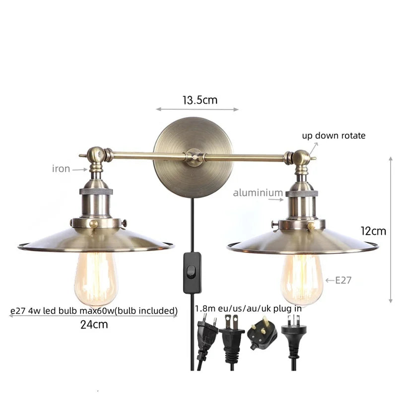 Afralia™ Vintage LED Wall Light - 2 Heads Industrial Loft Lighting