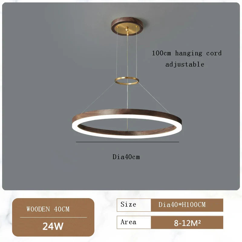 Afralia™ Wood Grain Chandelier: Minimalist Round LED Hanging Light Fixture for Home Decor