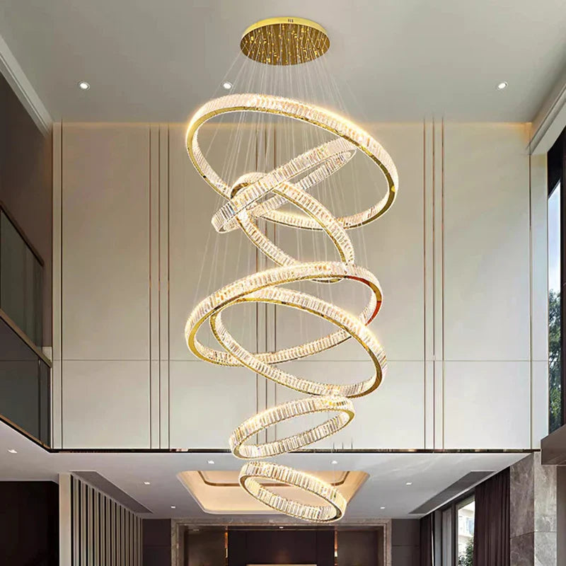 Afralia™ Crystal Chandelier Stair Pendant Lamp Living Room Interior Lighting