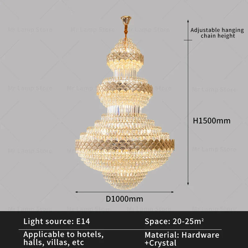 Afralia™ Crystal Chandelier - Modern Duplex Loft Staircase Living Room Lighting
