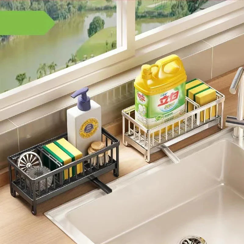 Afralia™ Stainless Steel Sink Shelf Sponge Holder and Kitchen Storage Rack