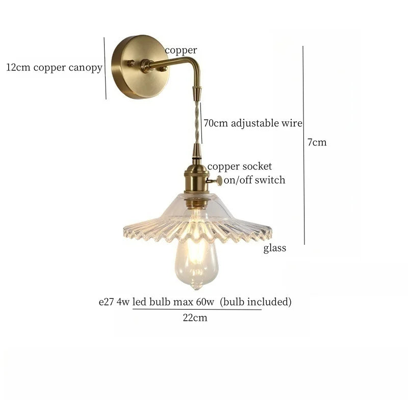 Afralia™ Brass Glass LED Wall Sconce Light for Living Room, Bedroom, Bathroom