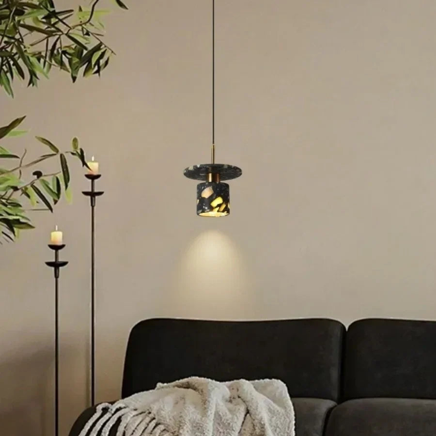 Afralia™ Black Terrazzo Stone LED Pendant Lamp Modern Nordic Hanging Lights