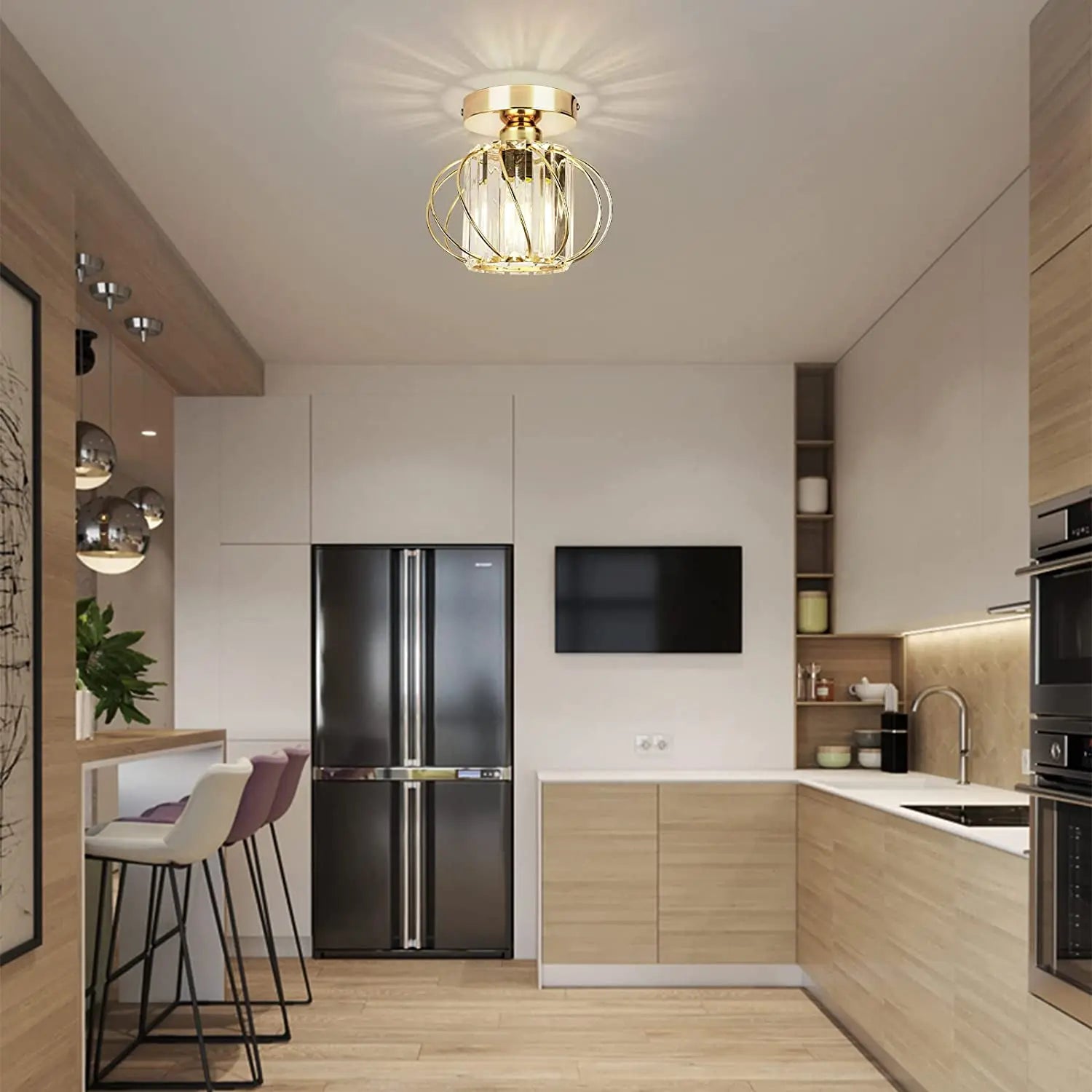Afralia™ Modern Industrial LED Crystal Ceiling Light for Kitchen Hallway Dining Living Room