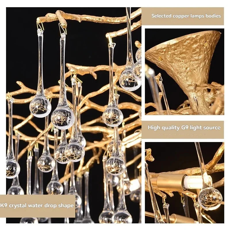 Afralia™ Vintage Copper Ceiling Crystal Chandelier for Dining Kitchen Living Room
